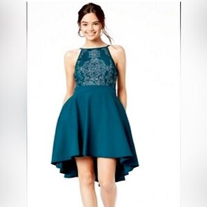 Speechless Womens Halter Hi-Low Fit & Flare Pockets Cocktail Dress Green…